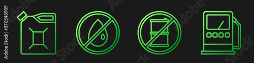 Set line No barrel for gasoline, Canister for gasoline, No oil drop and Petrol or gas station. Gradient color icons. Vector.