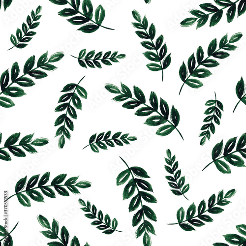 watercolor seamless pattern with green leaves in vintage style for fabrics, paper, textile, gift wrap isolated on white background 
