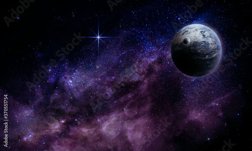 abstract space 3d illustration, 3d image, beautiful planet in a bright nebula of stars in space, background