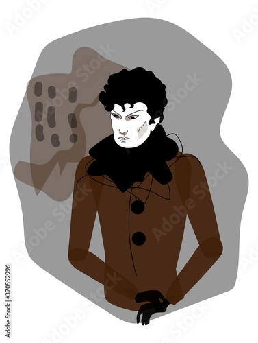 a thoughtful, frowning man on a gray background. brunette. hand-drawn drawing.