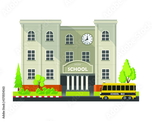 School in flat style isolated on white background  Education buildings concept.