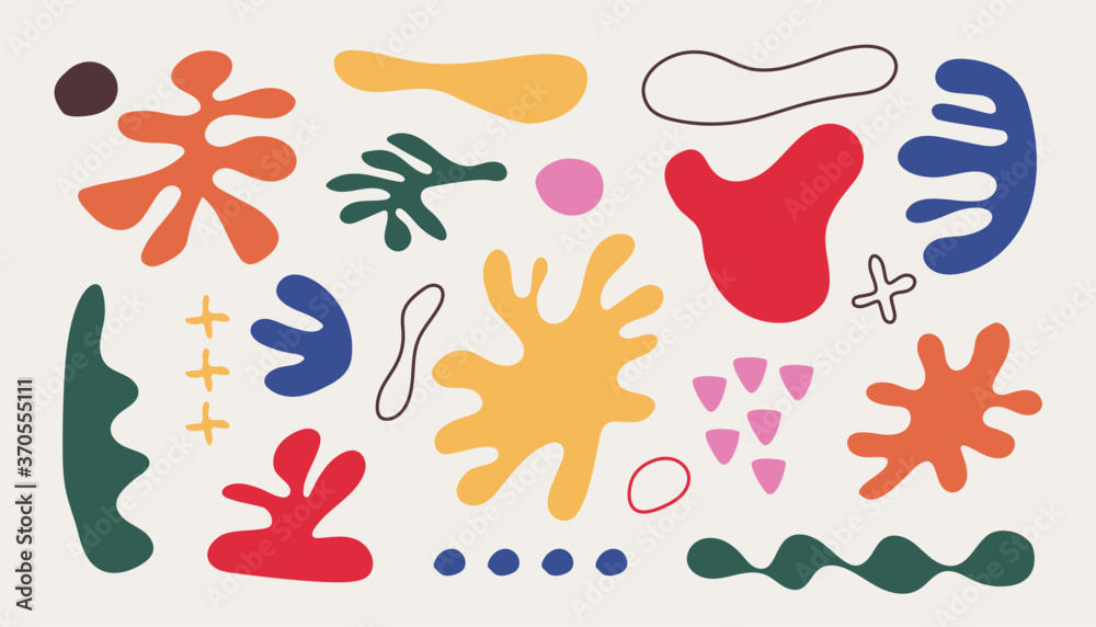 Abstract doodle organic shapes. Contemporary Matisse inspired elements, hand drawn scribble set, modern vector illustration
