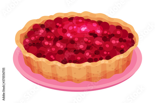 Sweet Homemade Open Pie or Tart with Berry Filling and Crust Made of Shortcrust Pastry Vector Illustration