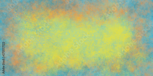 Bright three-color grunge background of shades: blue, yellow, orange. The illustration has the shape of a frame