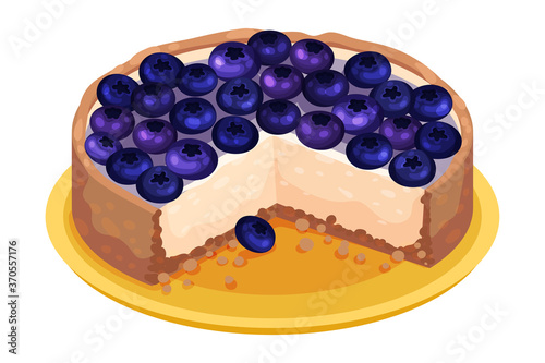 Sweet Homemade Open Pie or Tart with Berry Filling and Crust Made of Shortcrust Pastry Vector Illustration