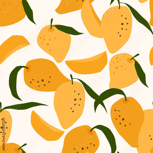 Vector seamless pattern with mango. Trendy hand drawn textures. Modern abstract design.