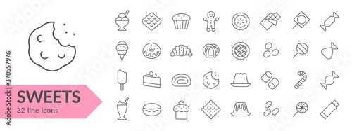Sweets line icon set. Isolated signs on white background. Vector illustration. Collection