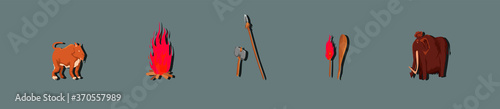 set of ice age vector element. ancient elephant, ancient cat and more. isolated on dark background