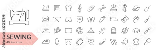 Sewing line icon set. Isolated signs on white background. Vector illustration. Collection