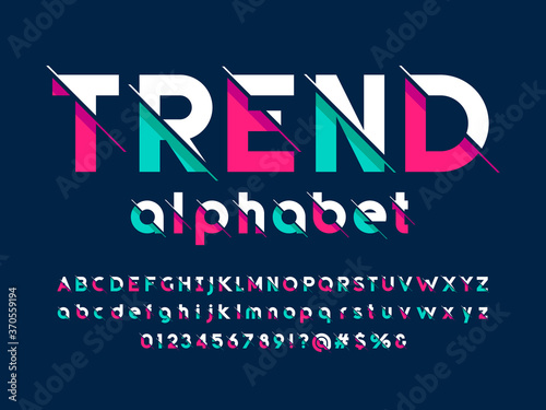 Modern abstract alphabet design with uppercase, lowercase, numbers and symbol