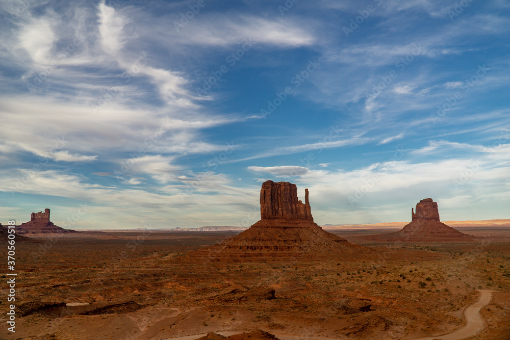 The monument valley, on the border between Utah and Arizona The monument valley, on the border between Utah and Arizona