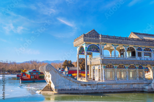 Marble Boat (AKA Boat of Purity and Ease) is a lakeside pavilion of the Beijing Summer Palace 