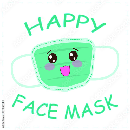 Vector illustration of a mask with a cute face.  Poster for classroom. Copy space.