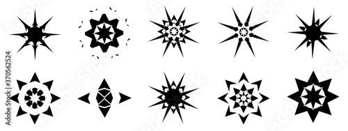 Set of silhouettes of starburst  stars  starlight  sunshine   sunburst icon shape vector illustration  abstract background texture pattern seamless wallpaper 