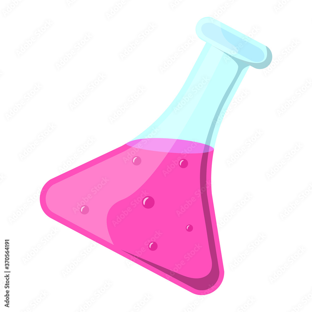 Laboratory test tube. New beautiful chemical glassware with a pink substance. Icon in flat style. Laboratory test tube. New beautiful chemical glassware with a pink substance. Icon in flat style.