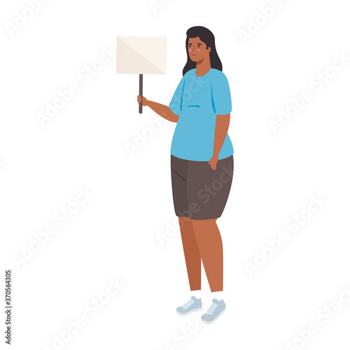 protest, young woman holding banner, manifesting vector illustration design