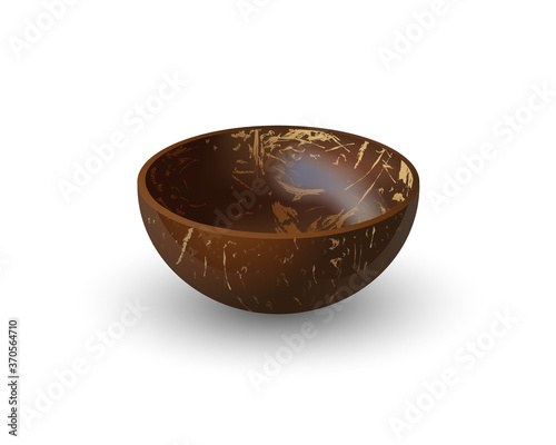 Coconut Bowl realistic illustration isolated on white background. Natural eco friendly Coconut Cup for smoothie. - Vector