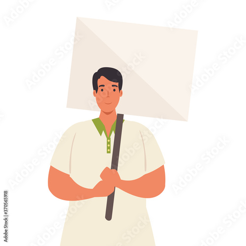 protest, picture young man holding banner, manifesting vector illustration design