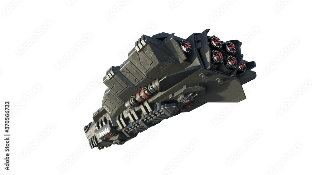 Alien spaceship in flight, UFO spacecraft isolated on white background, rear bottom view, 3D rendering Alien spaceship in flight, UFO spacecraft isolated on white background, rear bottom view, 3D rendering