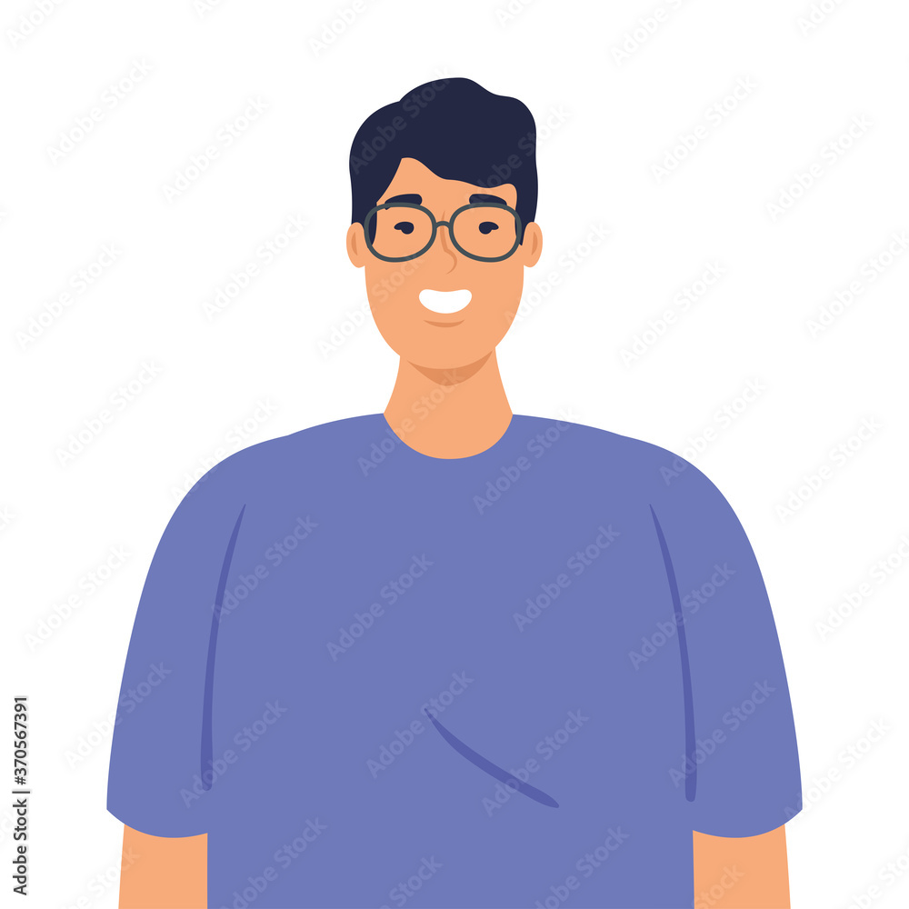 picture asian young man with eyeglasses, on white background vector illustration design