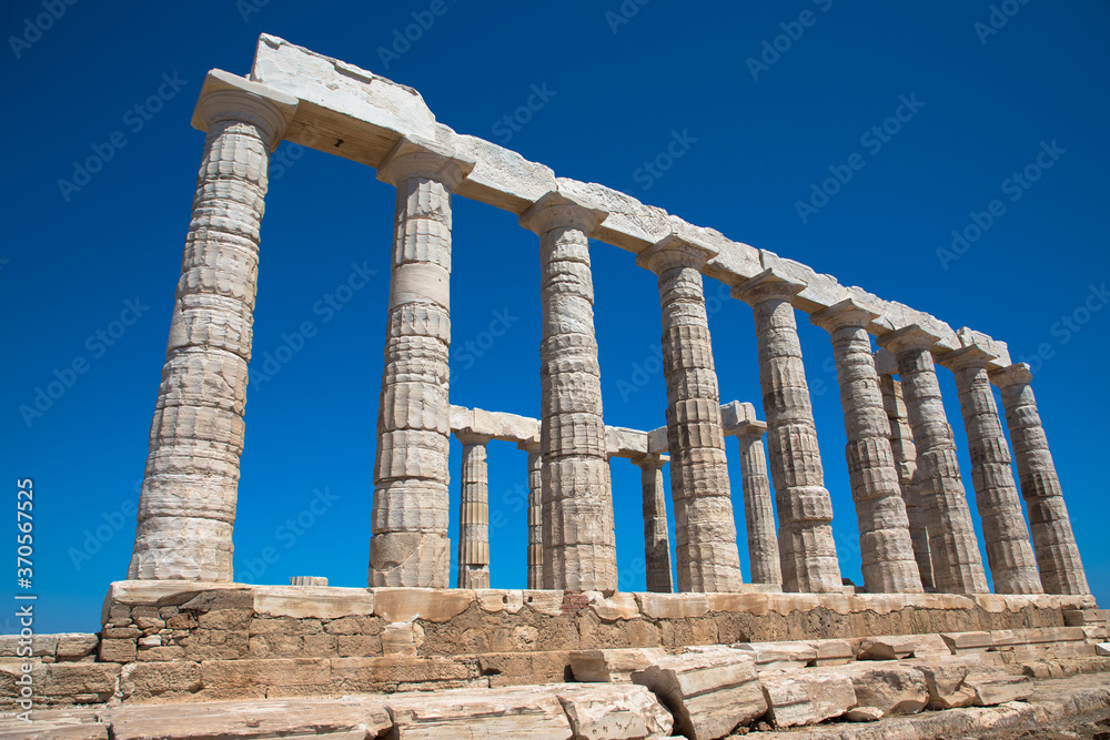 Fototapeta premium The Temple of Poseidon, dating back to 440 B.C, Cape Sounion, the southernmost point of the Attica peninsula, Greece