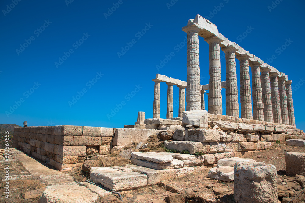 Fototapeta premium The Temple of Poseidon, dating back to 440 B.C, Cape Sounion, the southernmost point of the Attica peninsula, Greece