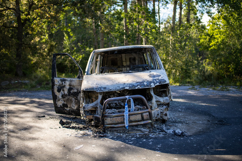 Canvas Print a burned car found at flaten, stockholm