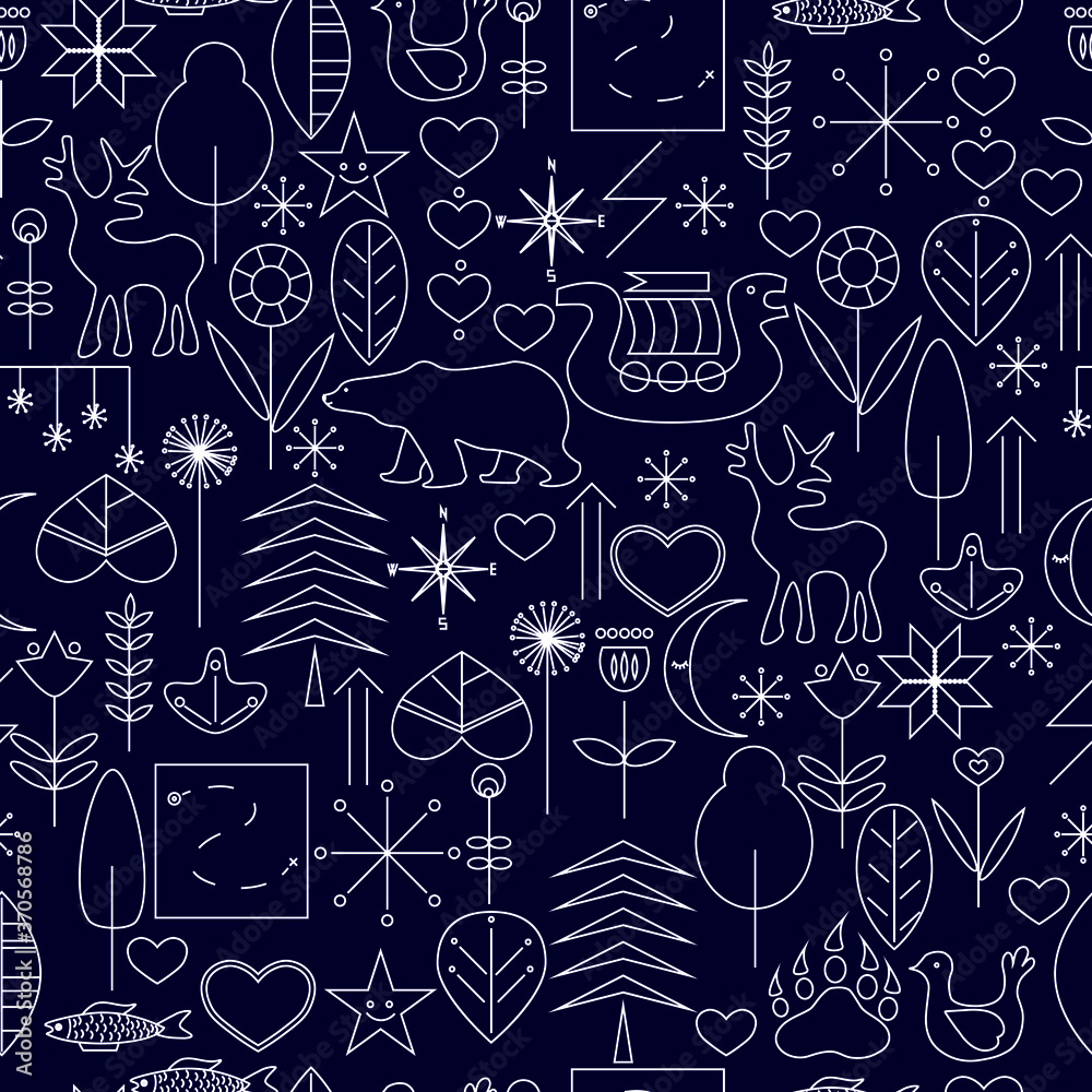 Fototapeta scandinavian seamless pattern. nordic print for wrapping, apparel, fabric, wallpaper