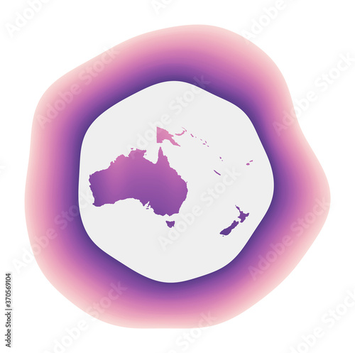 Oceania icon. Colorful gradient logo of the continent. Purple red Oceania rounded sign with map for your design. Vector illustration. © Eugene Ga