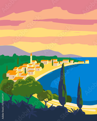 Travel poster retro old city Mediterranean sea vacation Europe
