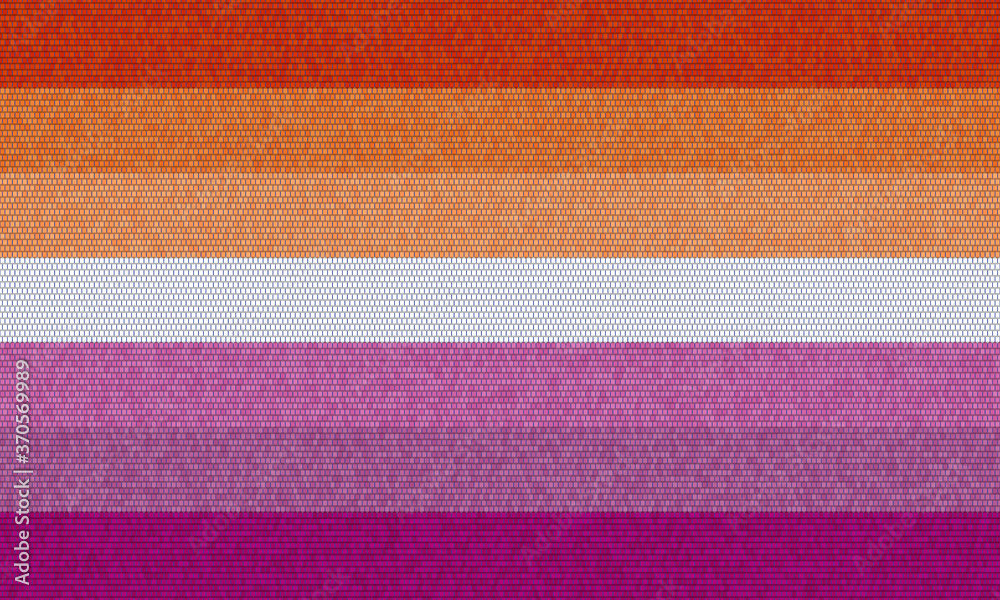 Fototapeta premium Lesbian pride flag design. The flag with seven orange to dark pink stripes like textile