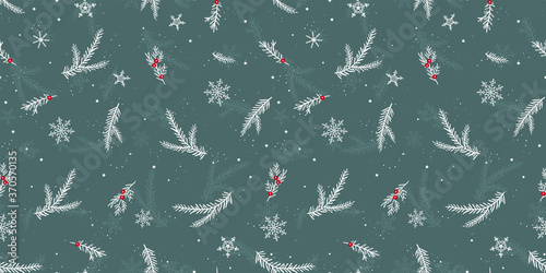 Cute hand drawn seamless pattern with candles, branches and christmas decoration - x mas background, great for textiles, banners, wallpapers - vector design