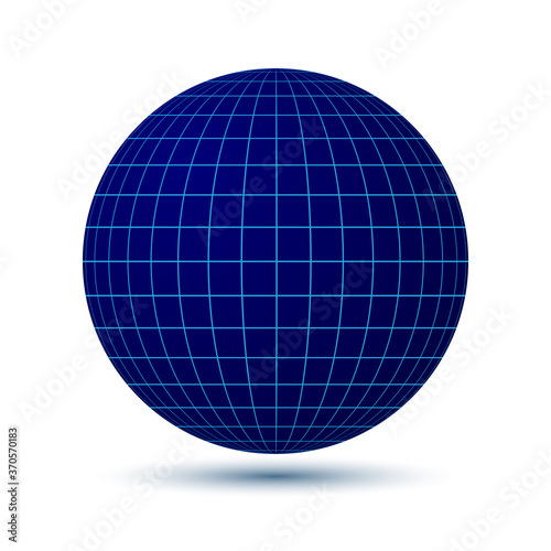 blue globe with grid as icon or logo