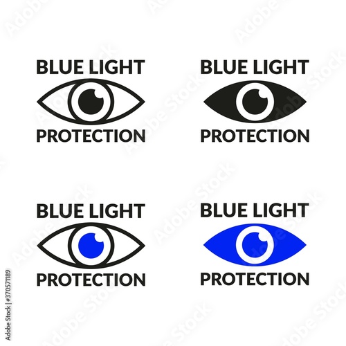 Blue light protection eye icons set. Eyes protection symbols collection