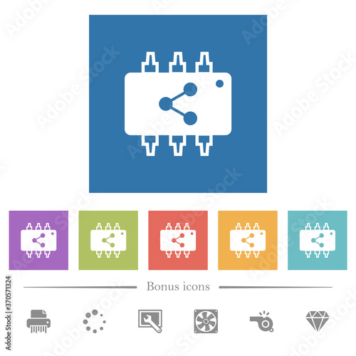 Connect hardware flat white icons in square backgrounds