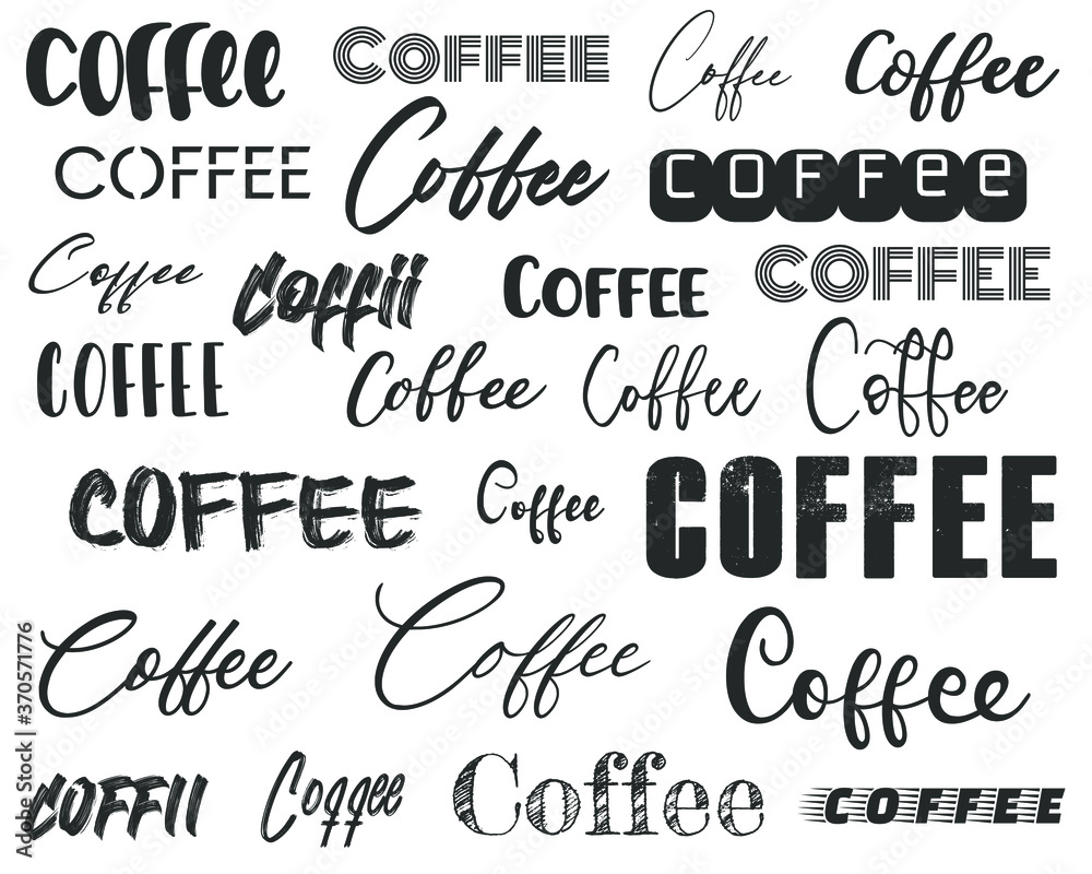 Coffee lettering typography style vector set. Cafe logo text fonts Isolated  on white background. Stock Vector | Adobe Stock