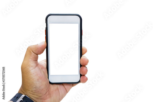 Smart phone in hand on white background,cliping path.