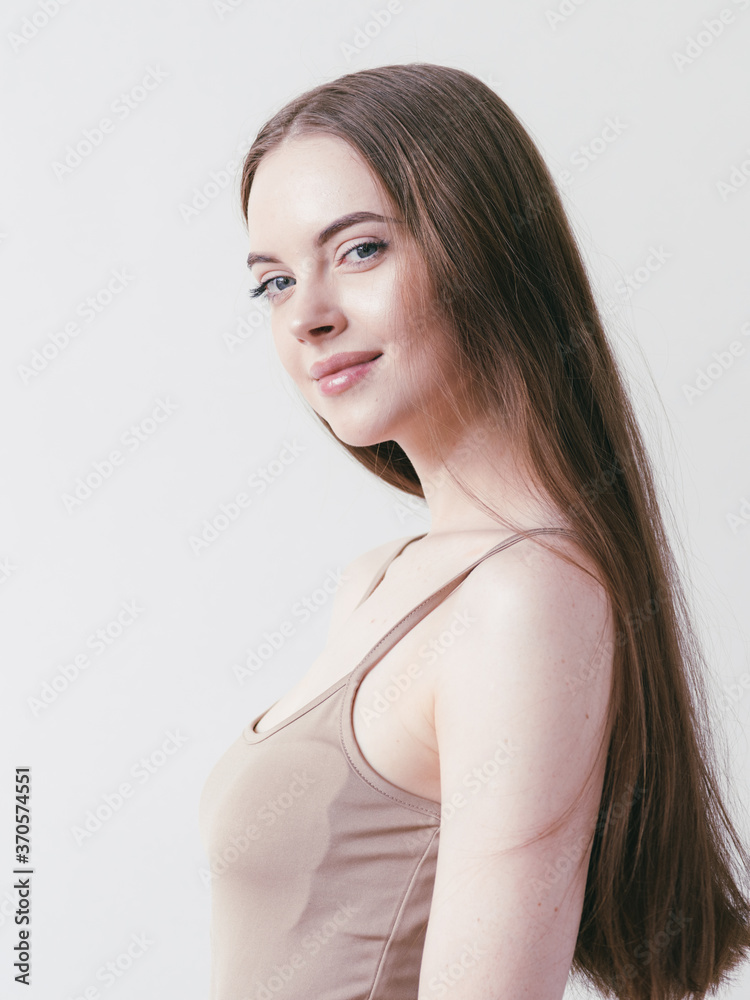 Smooth hairstyle girl beautiful skin care portrait