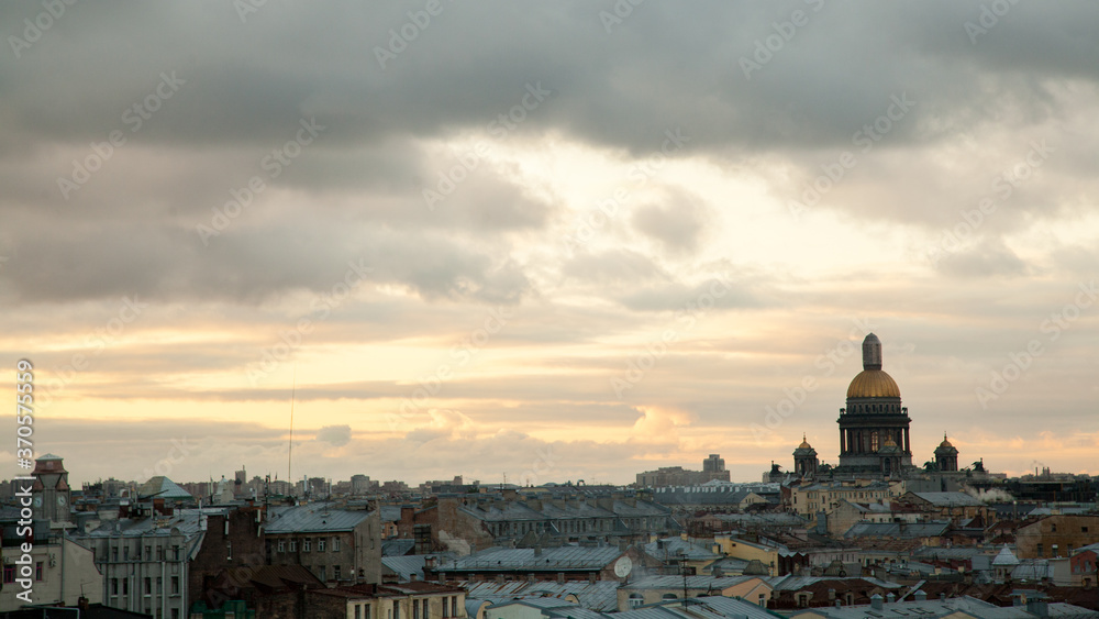 Saint Petersburg rooftop cityscape with dome of Saint Isaac's cathedral