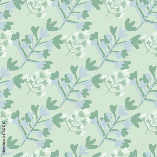Pale tone branches abstract figures seamless pattern on light blue background. Simple backdrop.