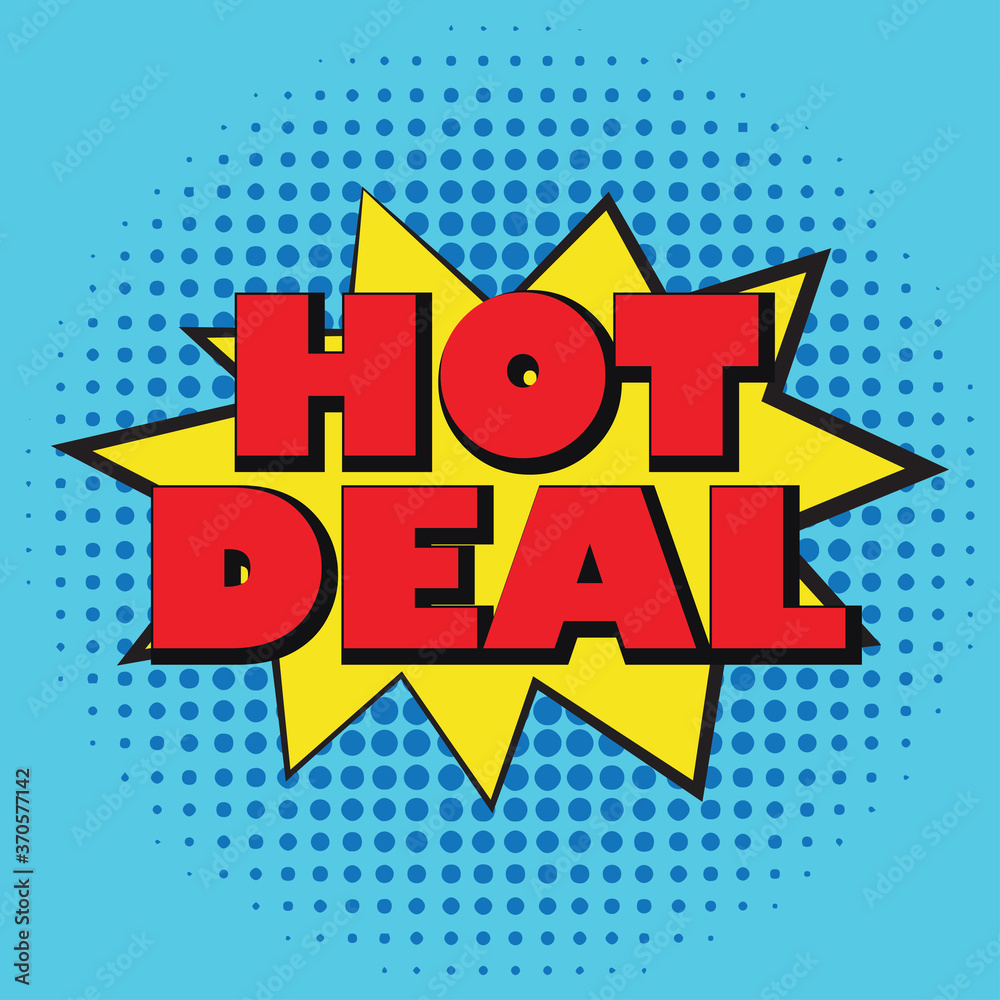 Fototapeta premium hot deal banner in speech bubble pop art style. vector illustration