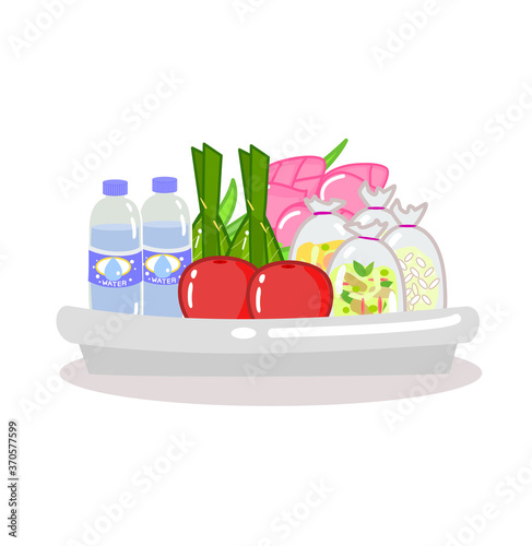 foods fruit water and lotus flower for give alms buddhist monk vector