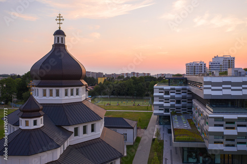 The Metropolitan Andrey Sheptytsky Center in Lviv, Ukraine. View from drone