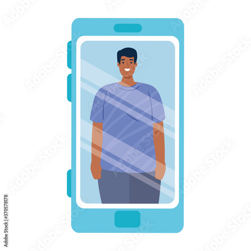 man in smartphone device, social media concept vector illustration designs