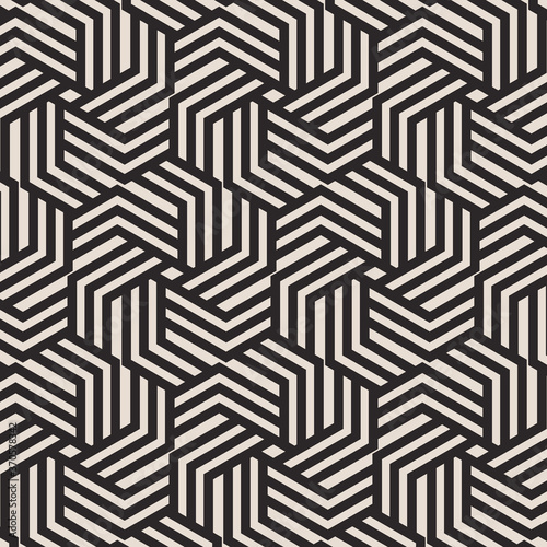 geometric vector pattern, repeating hexagon shape in linear monochrome styles. Pattern is clean for fabric, wallpaper and printing. Pattern is on swatches panel.