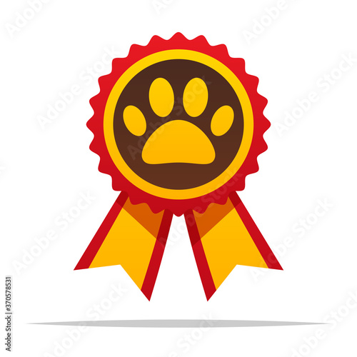 Pet paw award ribbon vector isolated