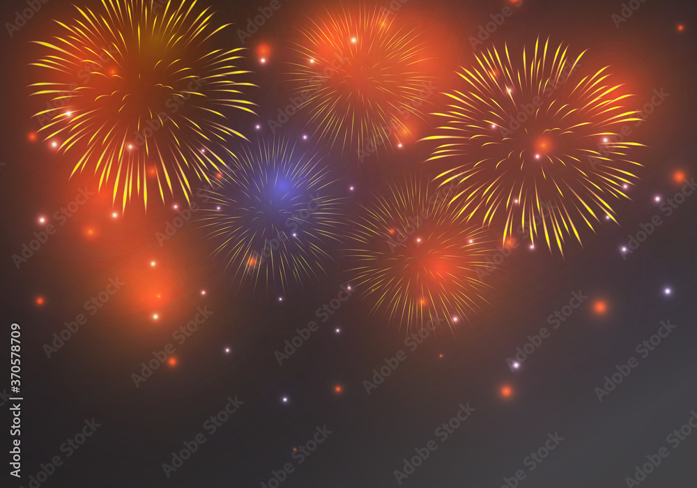 Naklejka premium Colorful firework on twilight blue background. Fireworks for festive event.