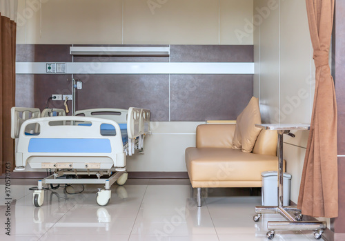 Hospital patient bed Where there is a seat for relatives visiting the sick