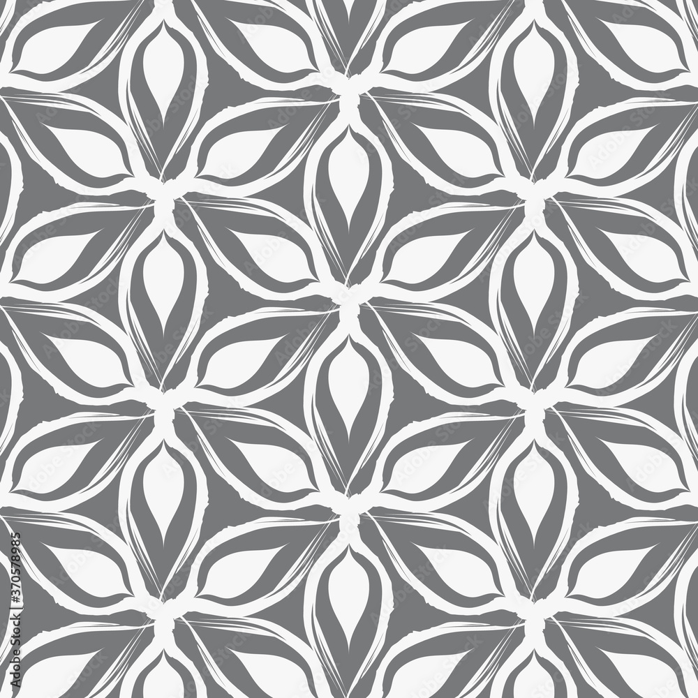 abstract flower petal drawing from linear ink brush, black and white pattern background