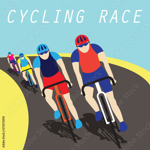 group of cyclist at professional race for bike rally event. vector illustration
